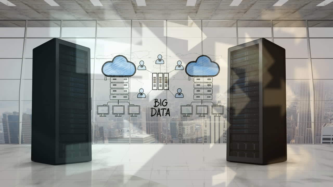 torres de servidor que se mueven en direcciones opuestas