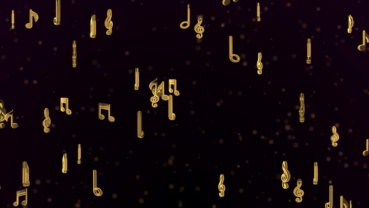 추상적인 움직이는 음악, 음악적 기호, 노트, 애니메이션 루프 배경