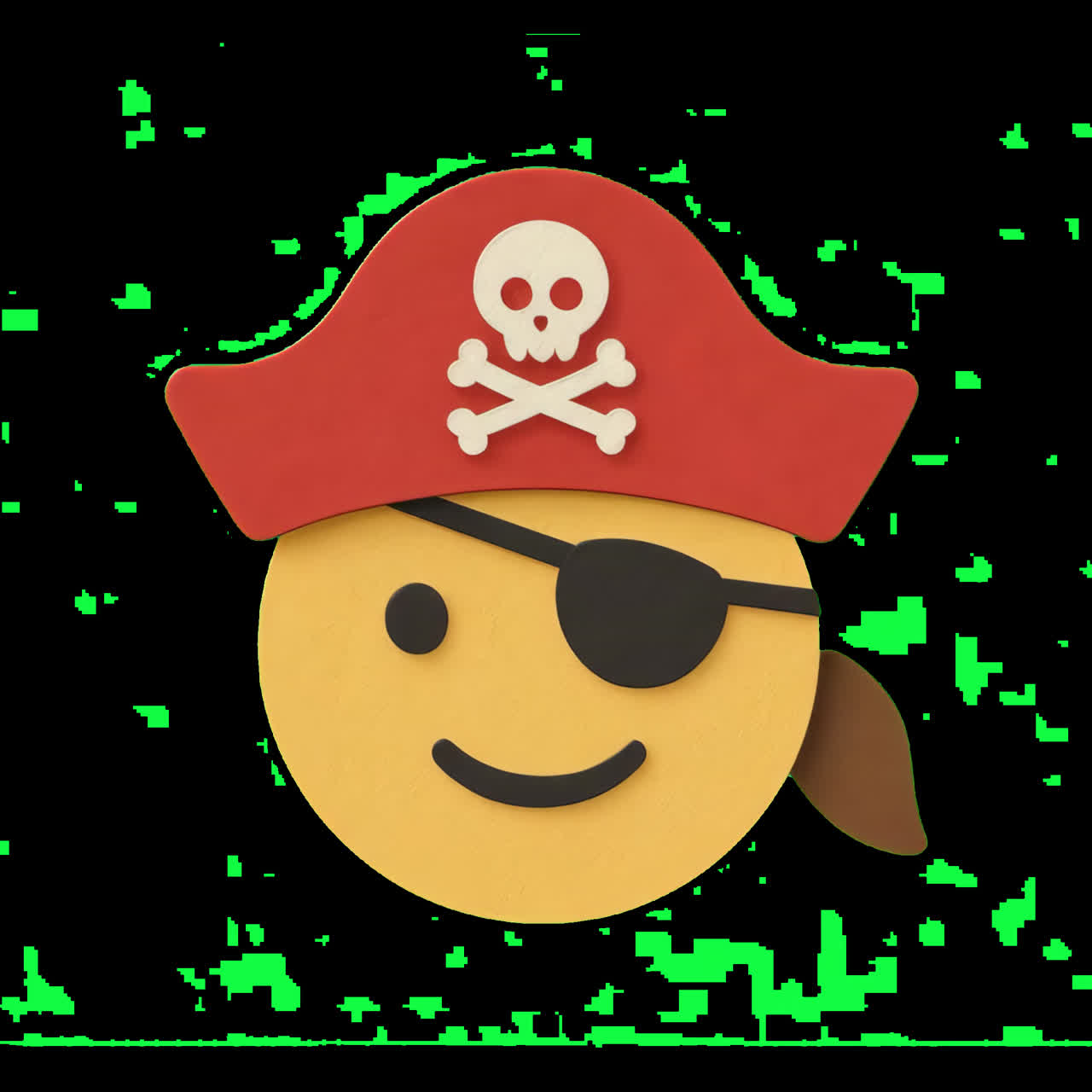 Animazione di un'illustrazione di un emoji di un pirata giocoso isolata, video 4K trasparente, canale alfa