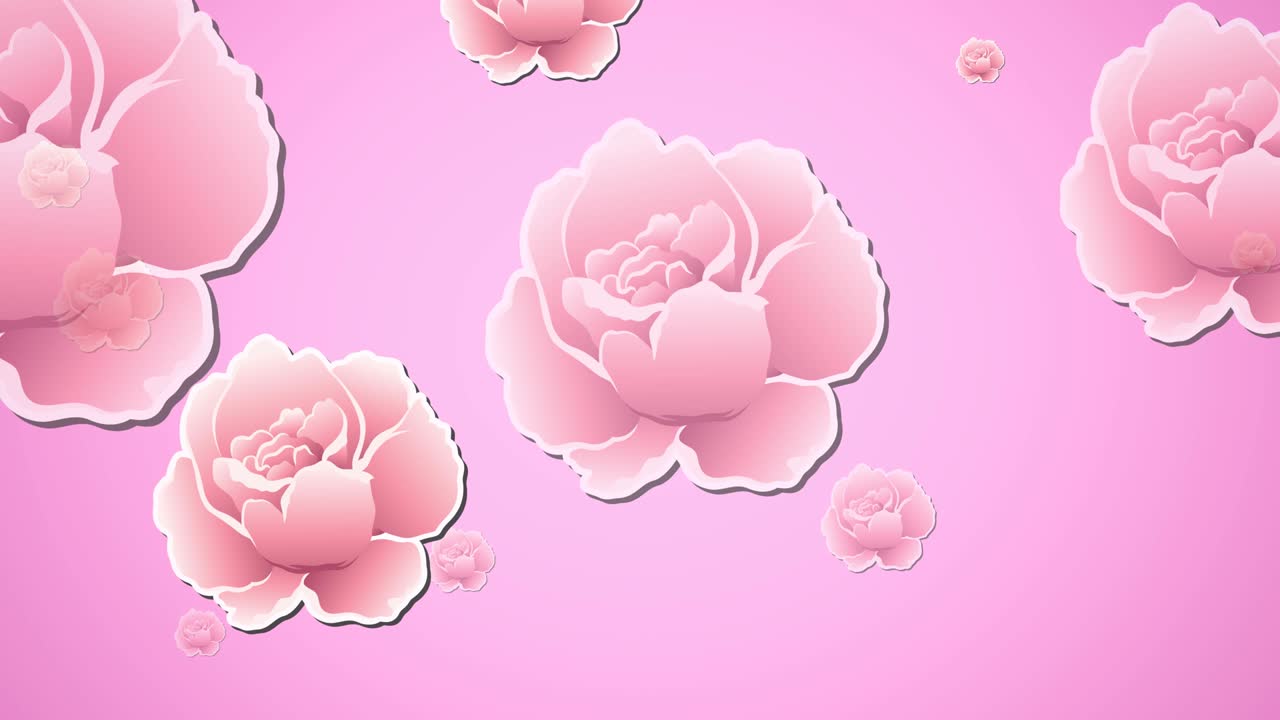 animación de flores rosadas volando sobre un fondo rosado