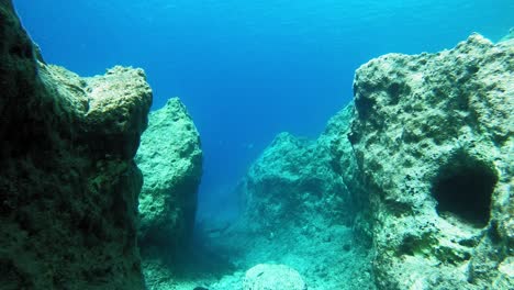 underwater exploring in clear waters of kefalonia, greece