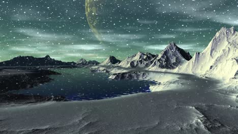 alien planet. mountain and  water. animation. panorama. 4k