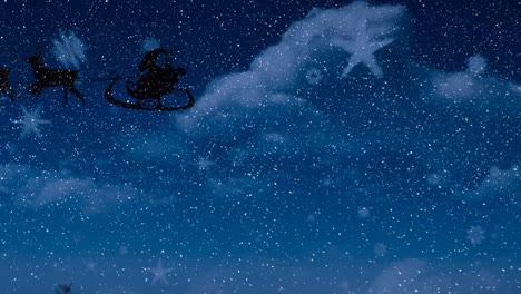 Animation-Des-Weihnachtsmanns-Im-Schlitten-Mit-Rentieren-über-Fallendem-Schnee-Und-Himmel