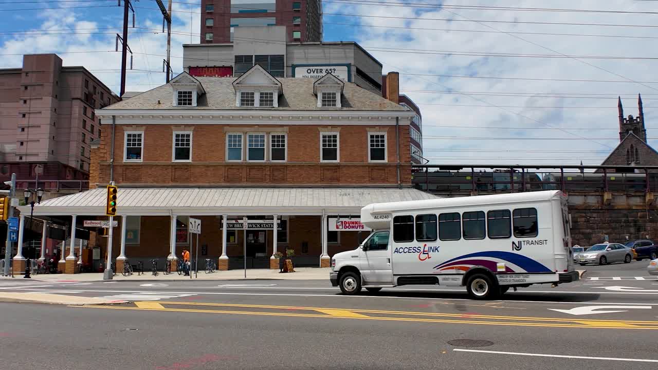 Urban landscape with diverse buildings and power lines