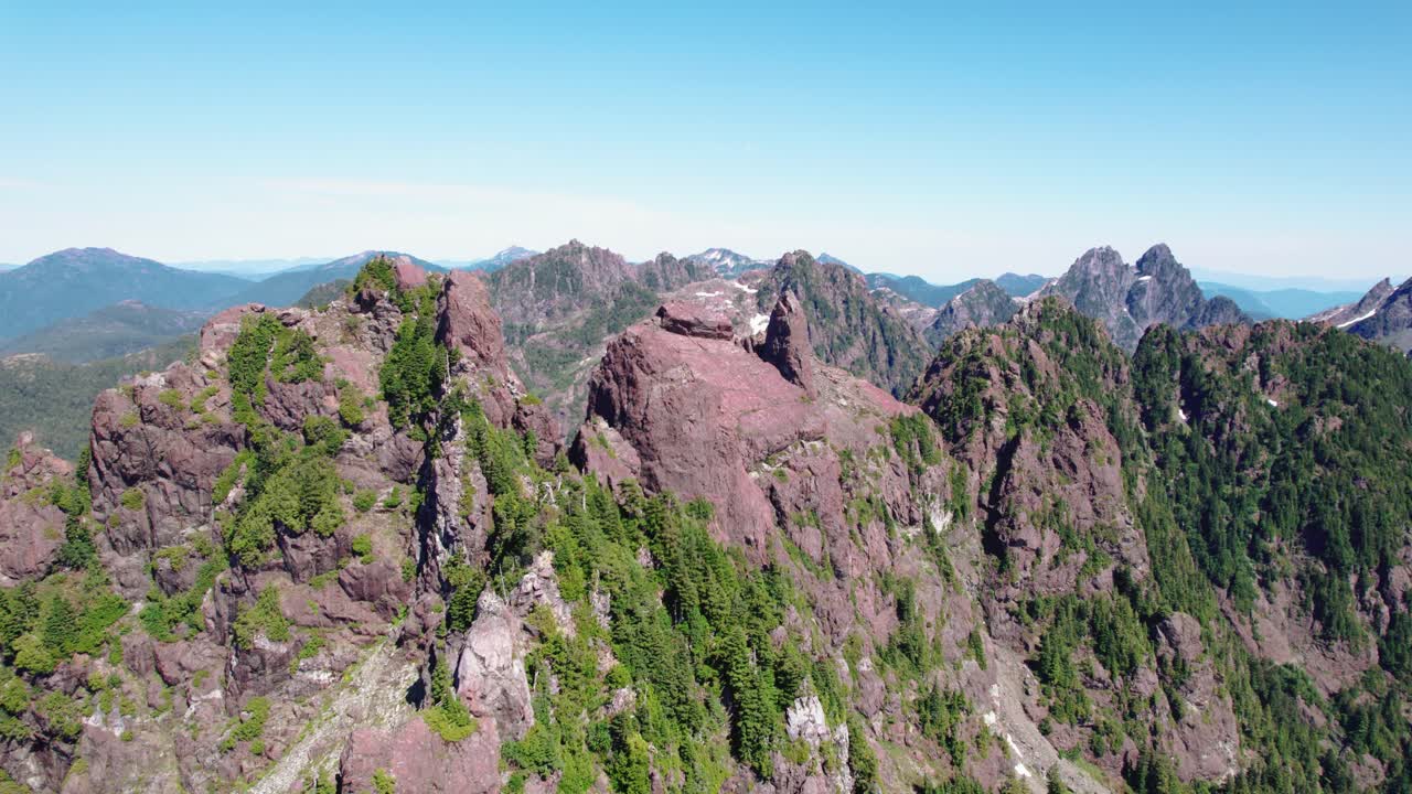 боковая панорама зубчатого горного хребта - хребет маккензи, остров ванкувер, британия, канада