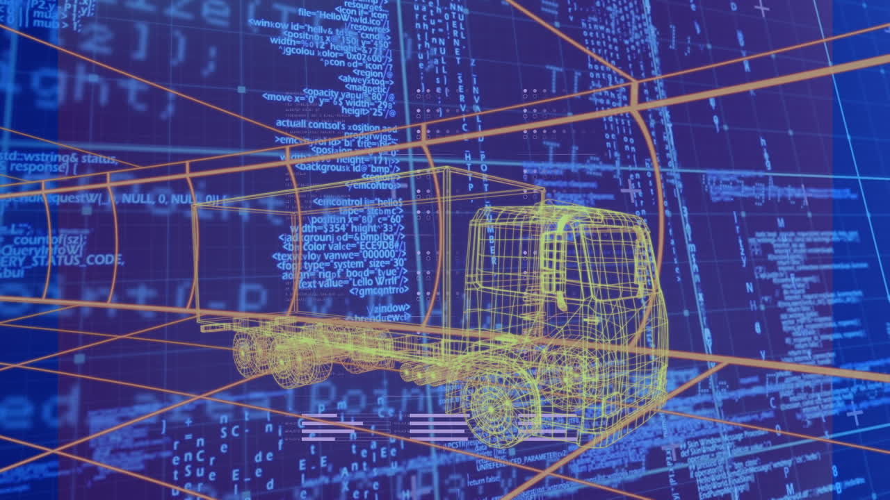 animación de un camión con interfaz gráfica de usuario que se mueve en función de los datos de programación y el patrón de cuadrícula