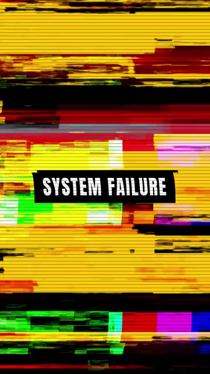 System Failure Text Overlay with Digital Glitch Distortion Effect