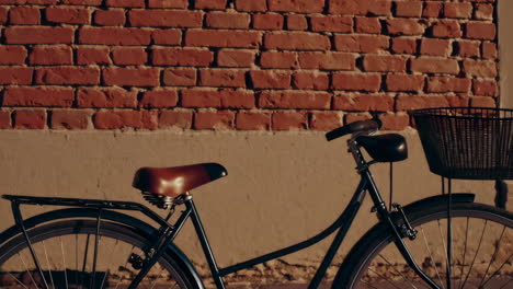 vintage bicycle in front of brick wall