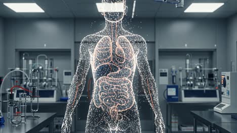 exploring the intricate details of human anatomy with a focus on internal organs in a state-of-the-art laboratory setting