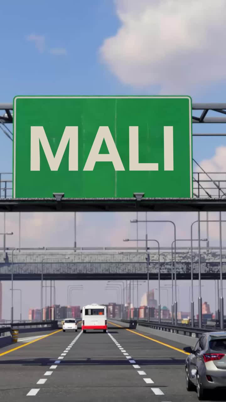 하늘 에 비행기 와 함께 말리 로 가는 고속도로 표지판