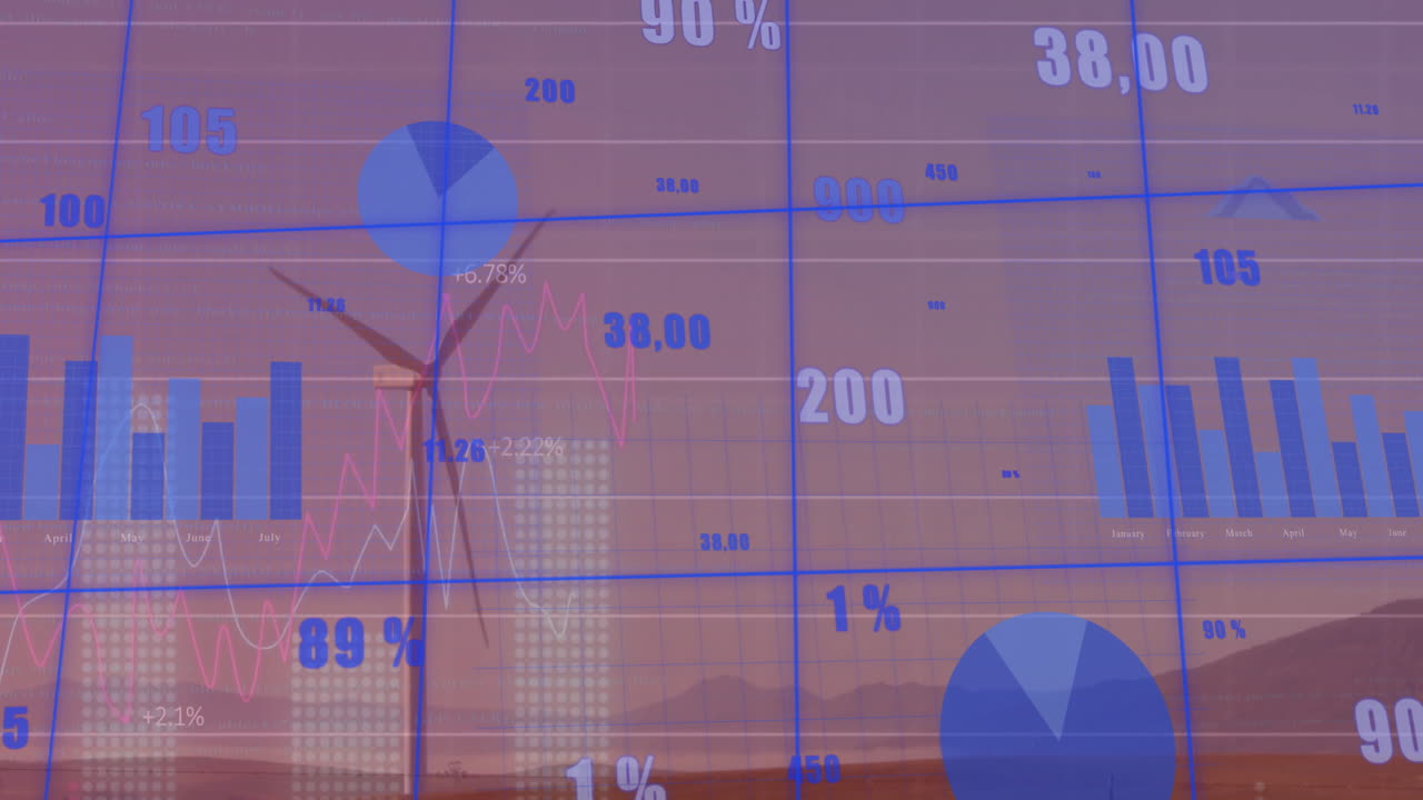 풍력 터빈을 통해 금융 데이터 처리의 애니메이션