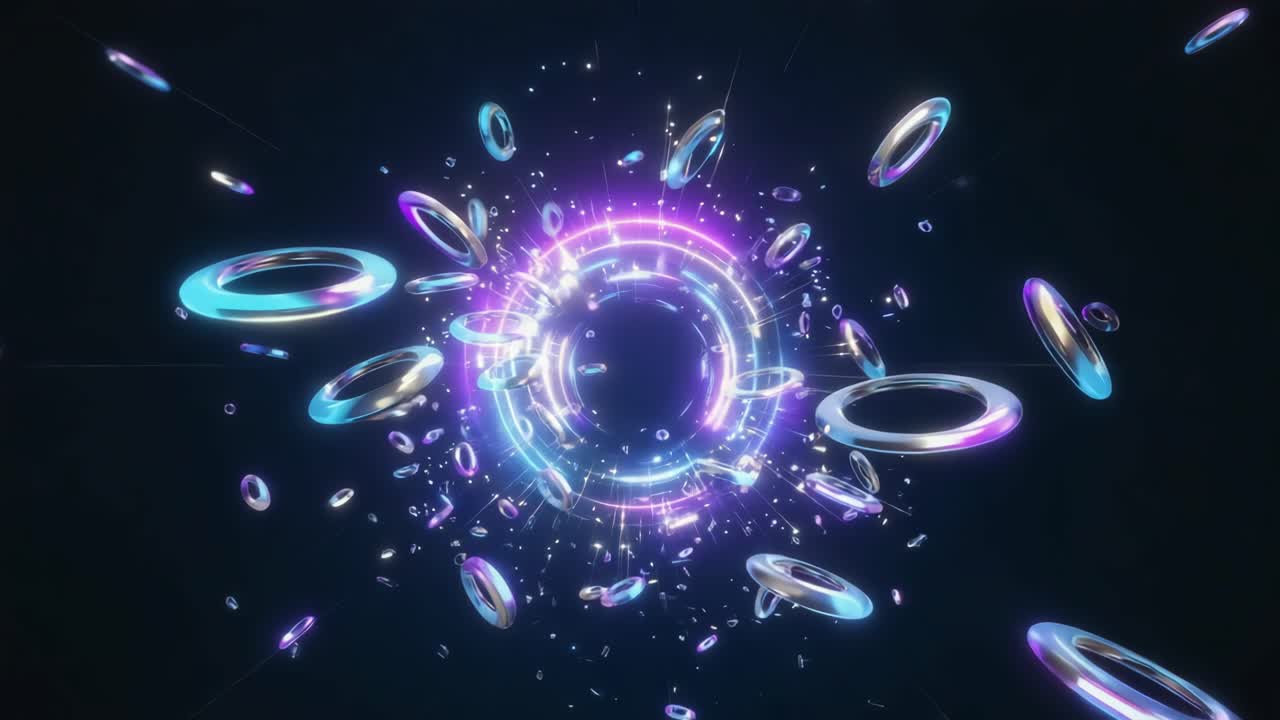 Abstract Neon Rings Portal - Futuristic Digital Art
