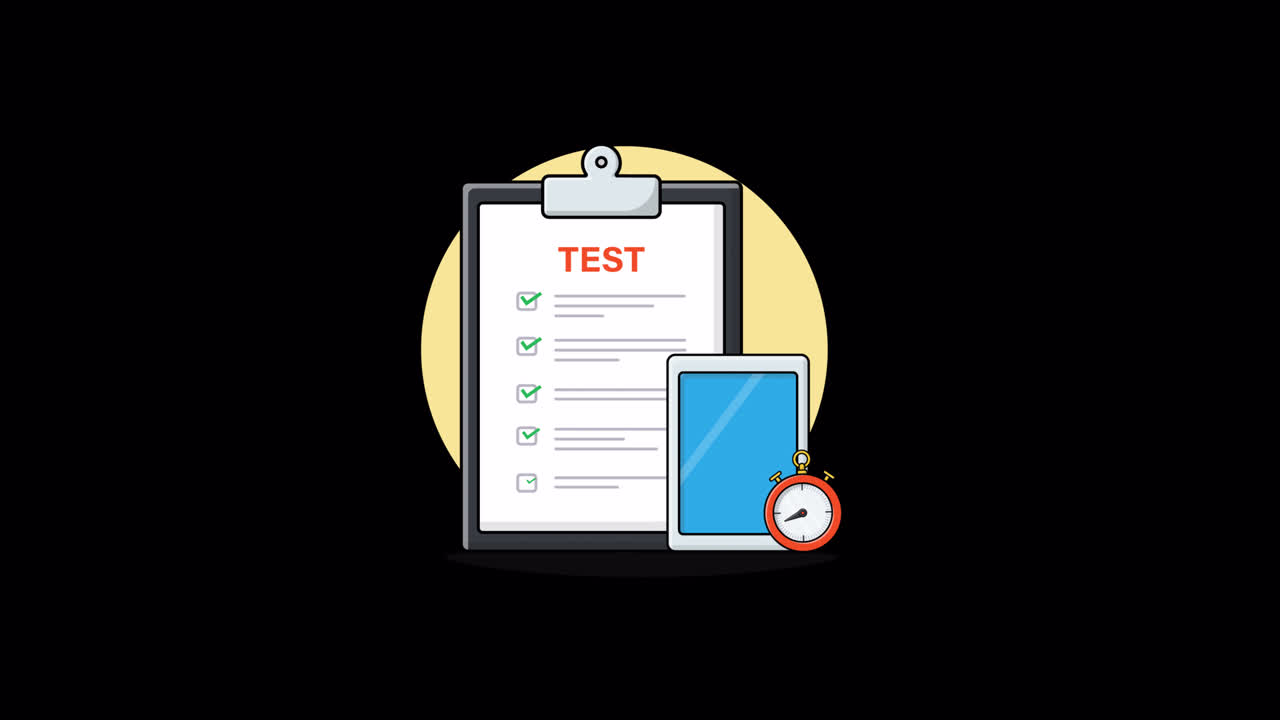Animated Illustration of a Test on a Clipboard with a Stopwatch