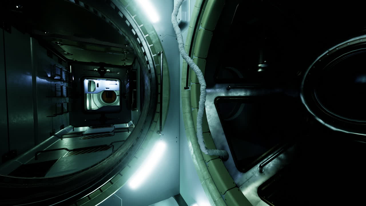 Exploration of an advanced space station interior during an early morning shift