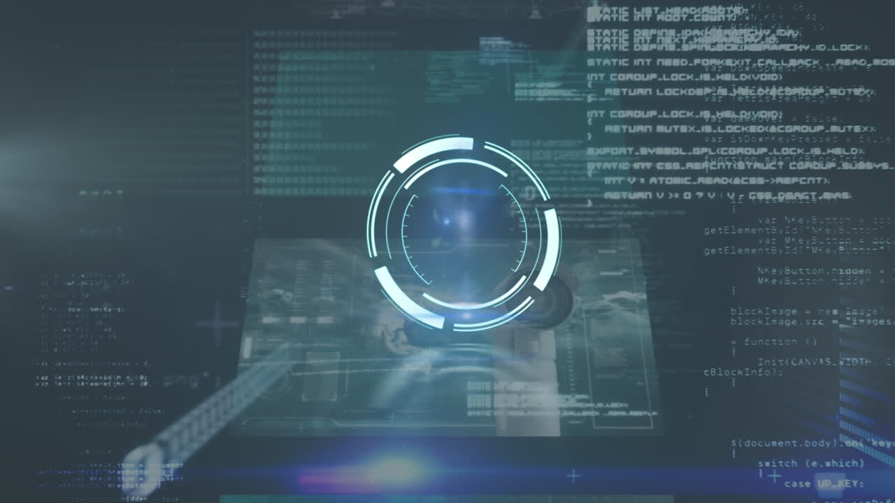 animación del escaneo del alcance sobre el procesamiento de datos sobre fondo negro