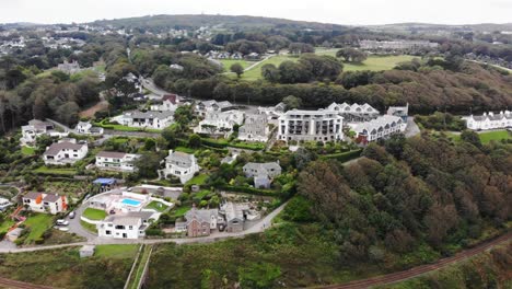 aerial forward shot of the large houses and hotels at porthminster point st ives cornwall