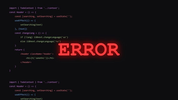 Programming Code Displaying Error Message on Dark Background