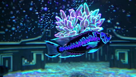 neon fish with coral in aquarium