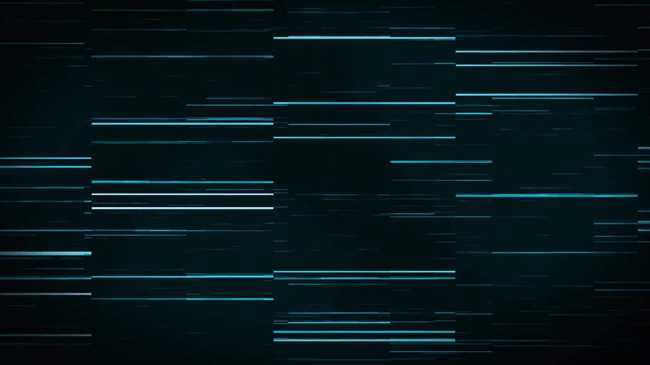 Animation of thin pulsating glowing blue lines slowly scrolling over black background