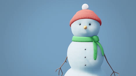 animation of christmas snow man moving over blue background