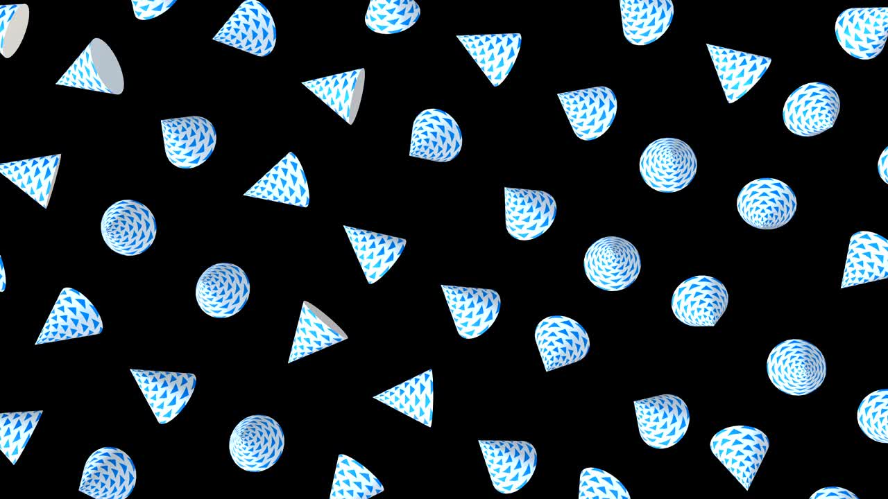 날아다니거나 떠다니는 간단한 기하학적 도과 함께 추상적인 다채로운 배경, 다채로운 장식적인 loopable 3d 애니메이션, 밝은 현대 모션 구성.