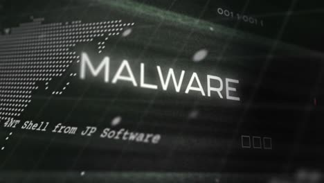 Animación-De-Texto-De-Malware-Sobre-Mapa-Mundial-Y-Procesamiento-De-Datos-Sobre-Fondo-Negro