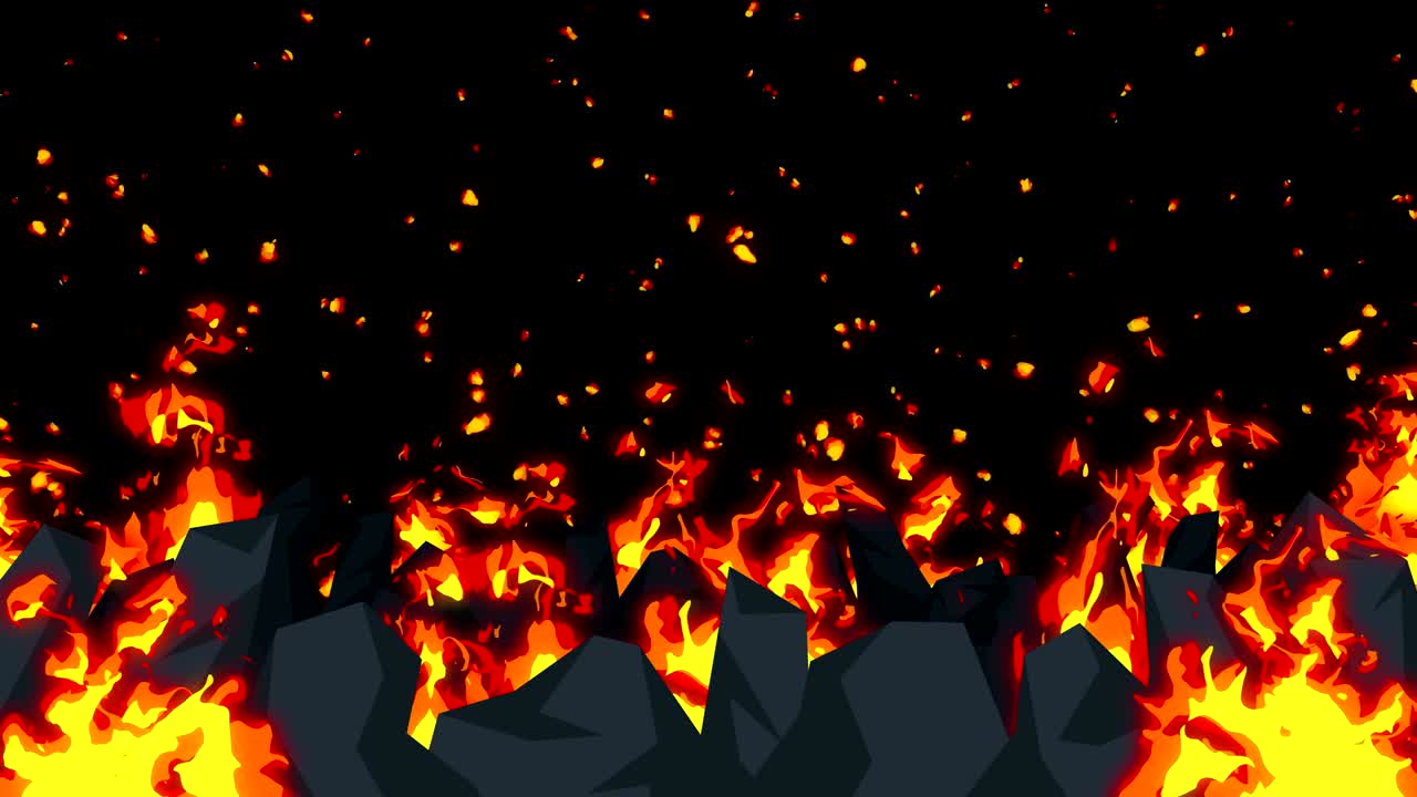 악의적 추상 애니메이션, 종말의 지옥 배경, 괴상한 야생에서 불꽃,