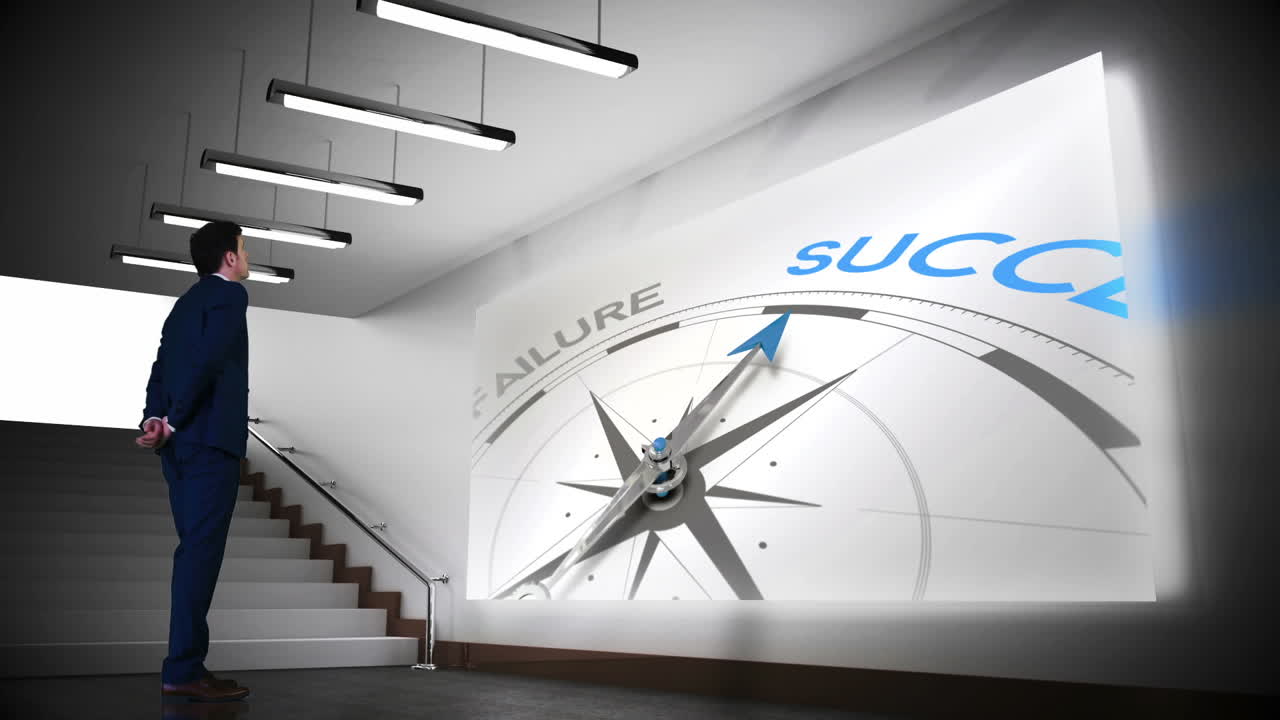 Businessman viewing success compass clip