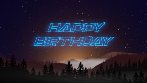 stunning neon-lit happy birthday message shines amidst snowy mountains