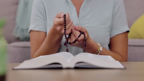 closeup, hands and woman with rosary