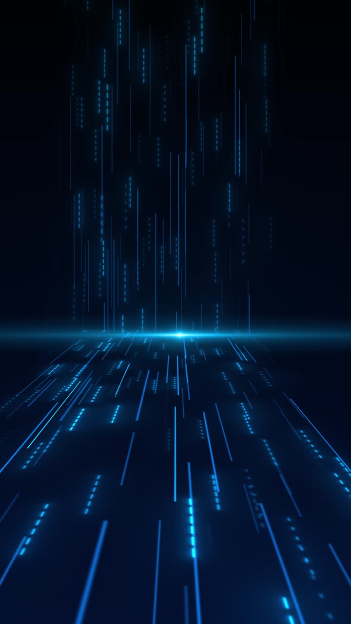 Abstract animation glowing blue data lines streaming toward horizon light digital speed information