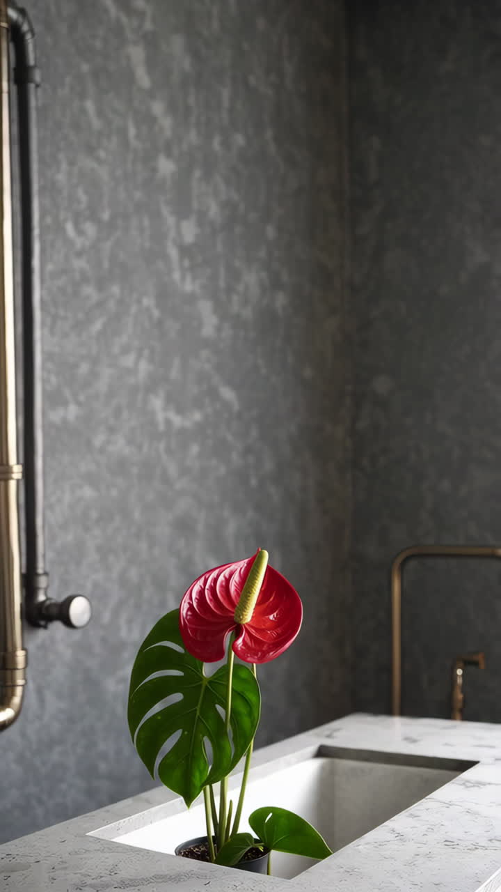 Modern Bathroom/Kitchen Interior with Anthurium Plant
