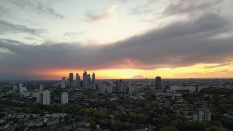 4k cinematic drone shot at sunset in london - uk