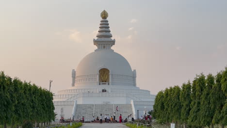 lumbini, nepal - 22 may 2023: world peace pagoda in lumbini, nepal