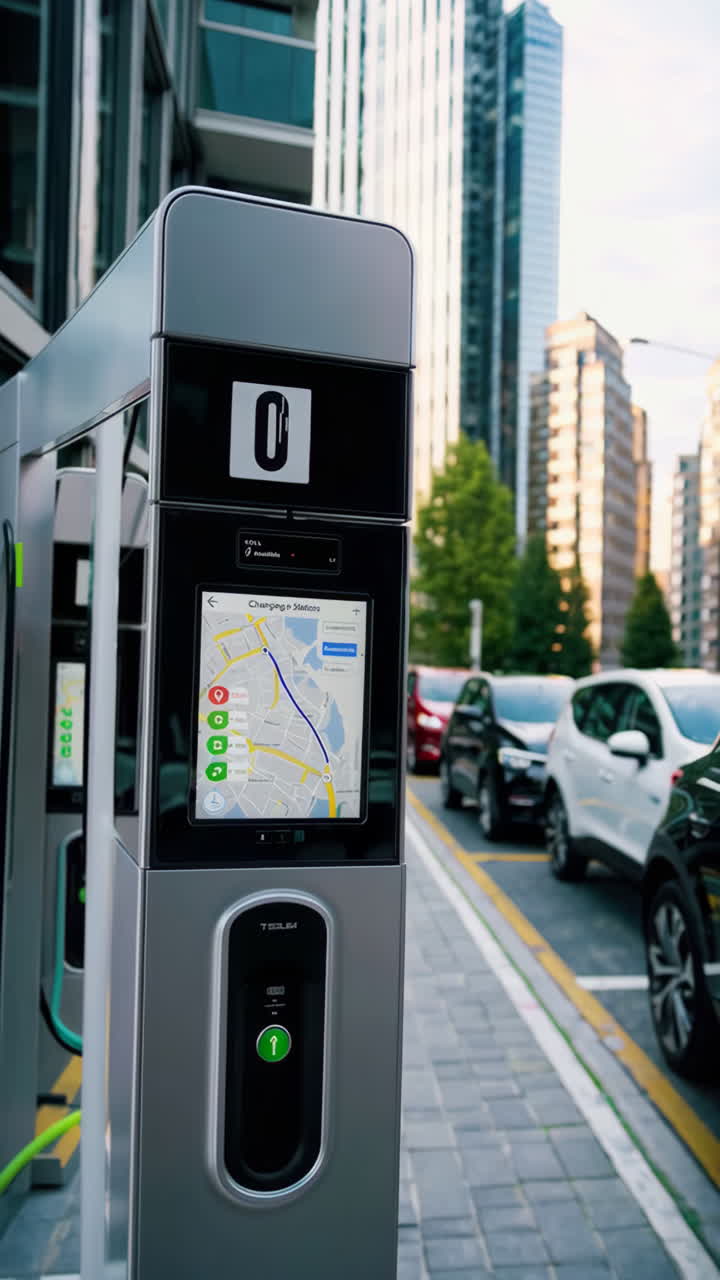 Electric Vehicle Charging Station Displaying a Map of Nearby Stations