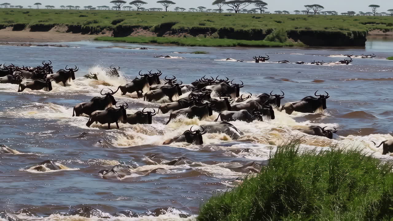 강을 건너는 누 떼 이동