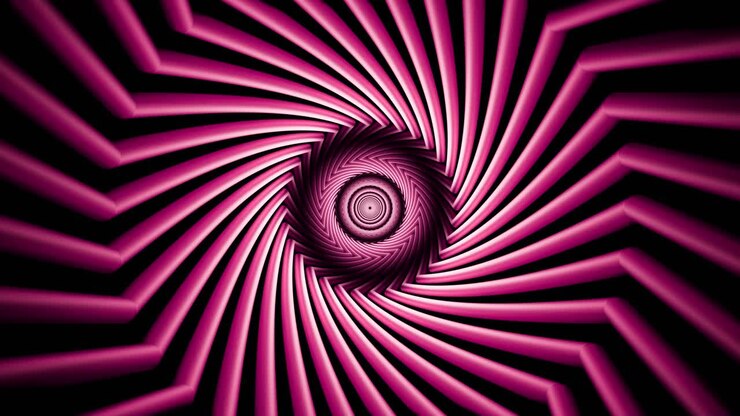 Animação 3D em loop de um túnel espiral hipnótico brilhante em movimento