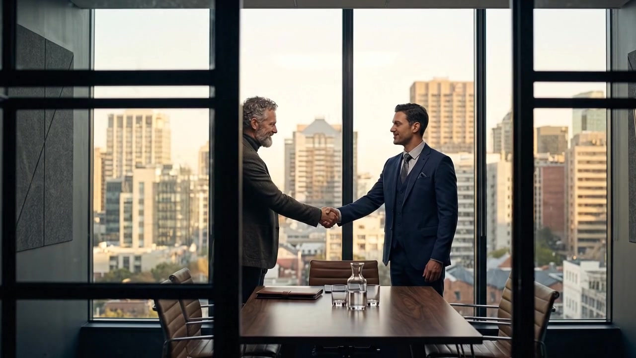 Corporate Executives Shaking Hands After Successful Business Partnership Agreement
