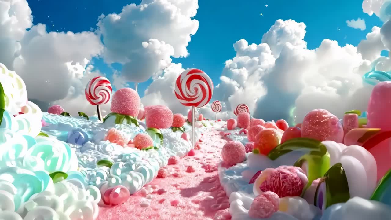 하늘에 있는 다채로운 사탕과 롤리팝의