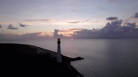 drone pull out of lighthouse at sunrise or sunset