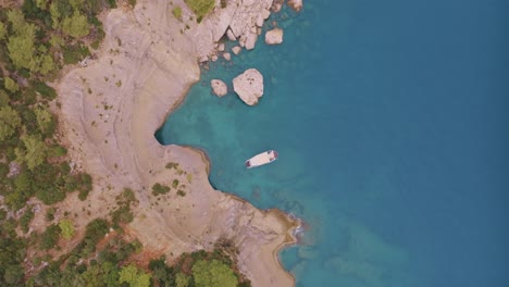 aerial view of coastal bay with boat