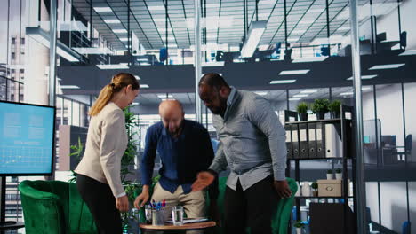 vertical video multicultural group of ceos welcoming each other in a negotiations meeting