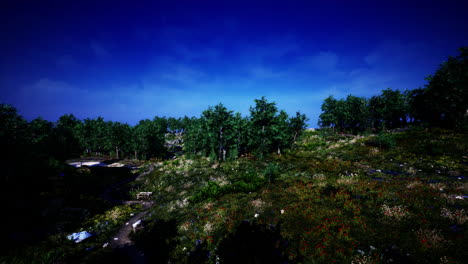 Paisaje-De-Verano-En-Las-Montañas-Y-El-Cielo-Azul-Oscuro