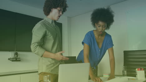 Animation of two diverse business people talking in office
