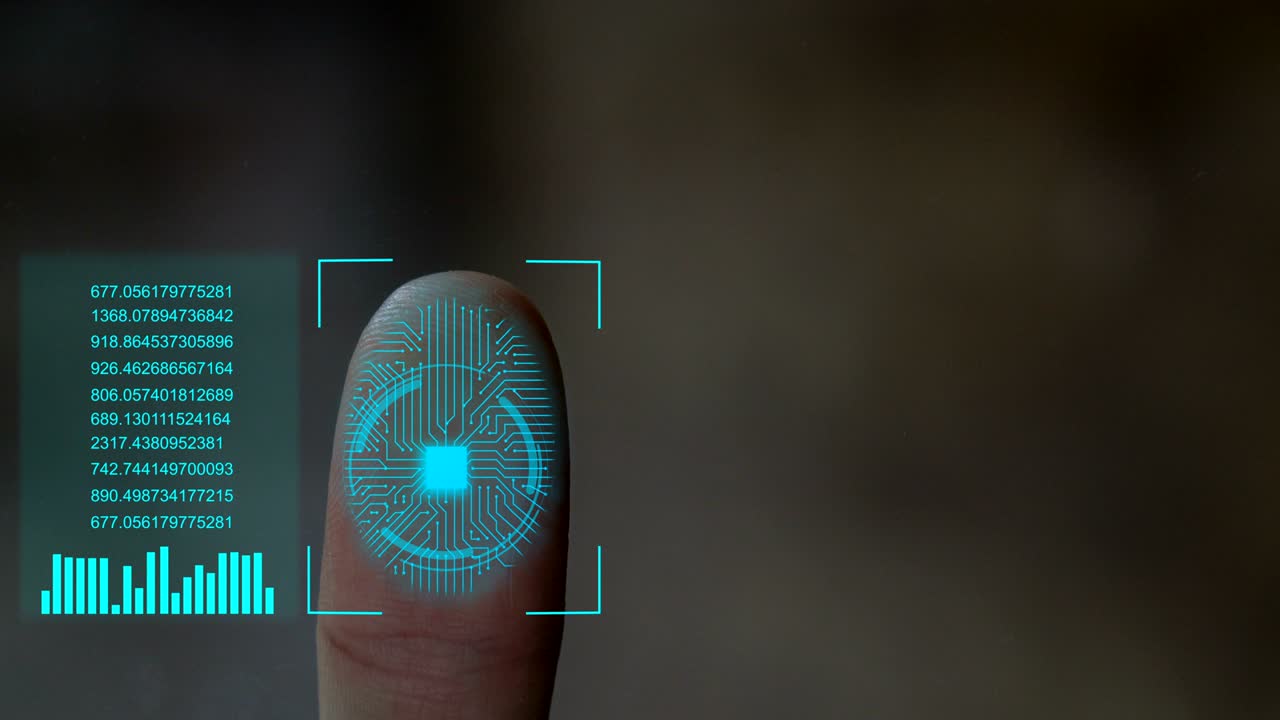 футуристическая технология сканирования отпечатков пальцев, с цифровой системой безопасности.