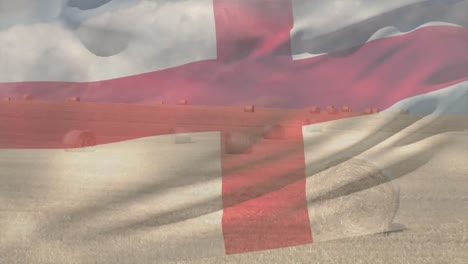 animación de la bandera de inglaterra ondeando sobre el campo agrícola