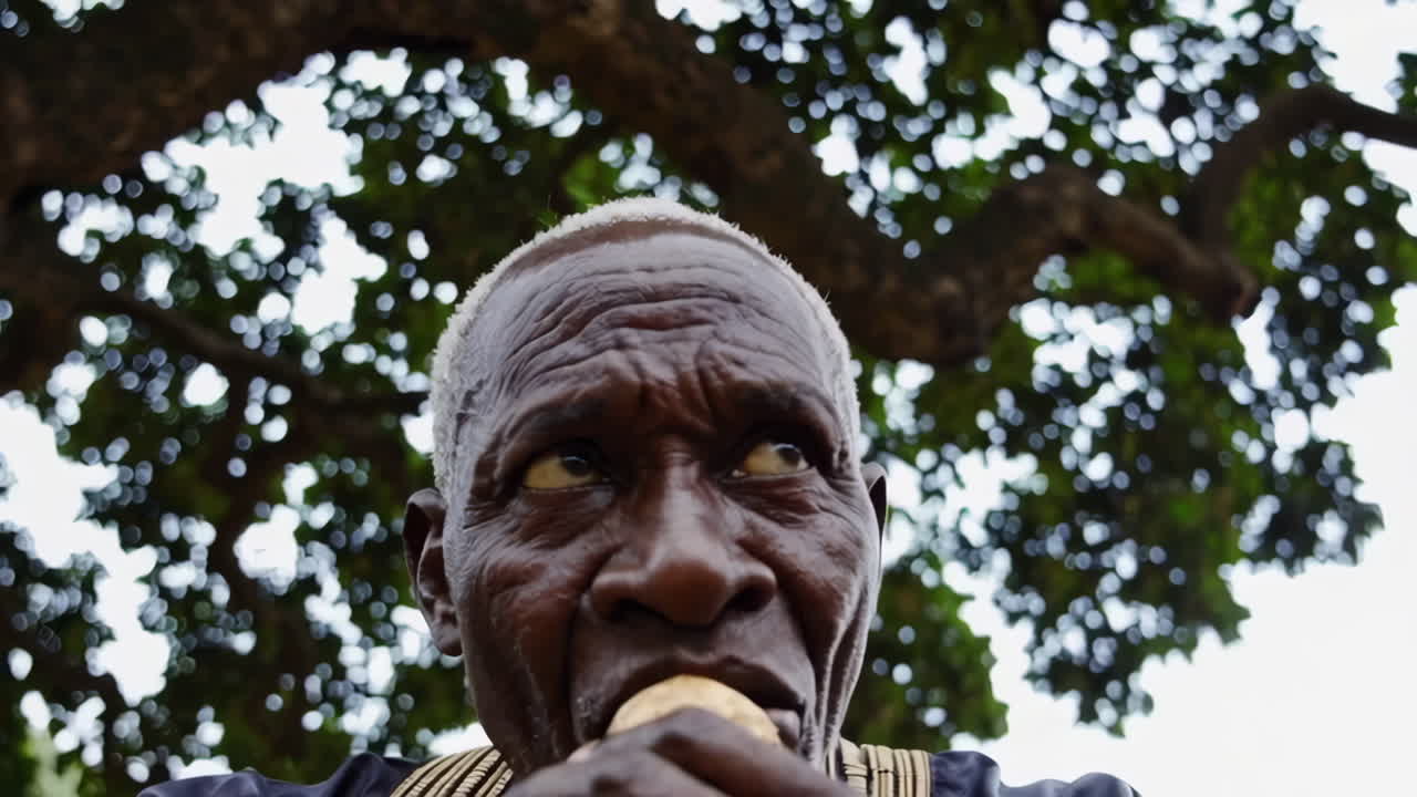 hombre anciano comiendo comida tradicional