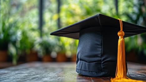 graduation cap on wooden table