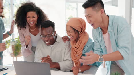 Laptop,-good-news-and-team-in-celebration