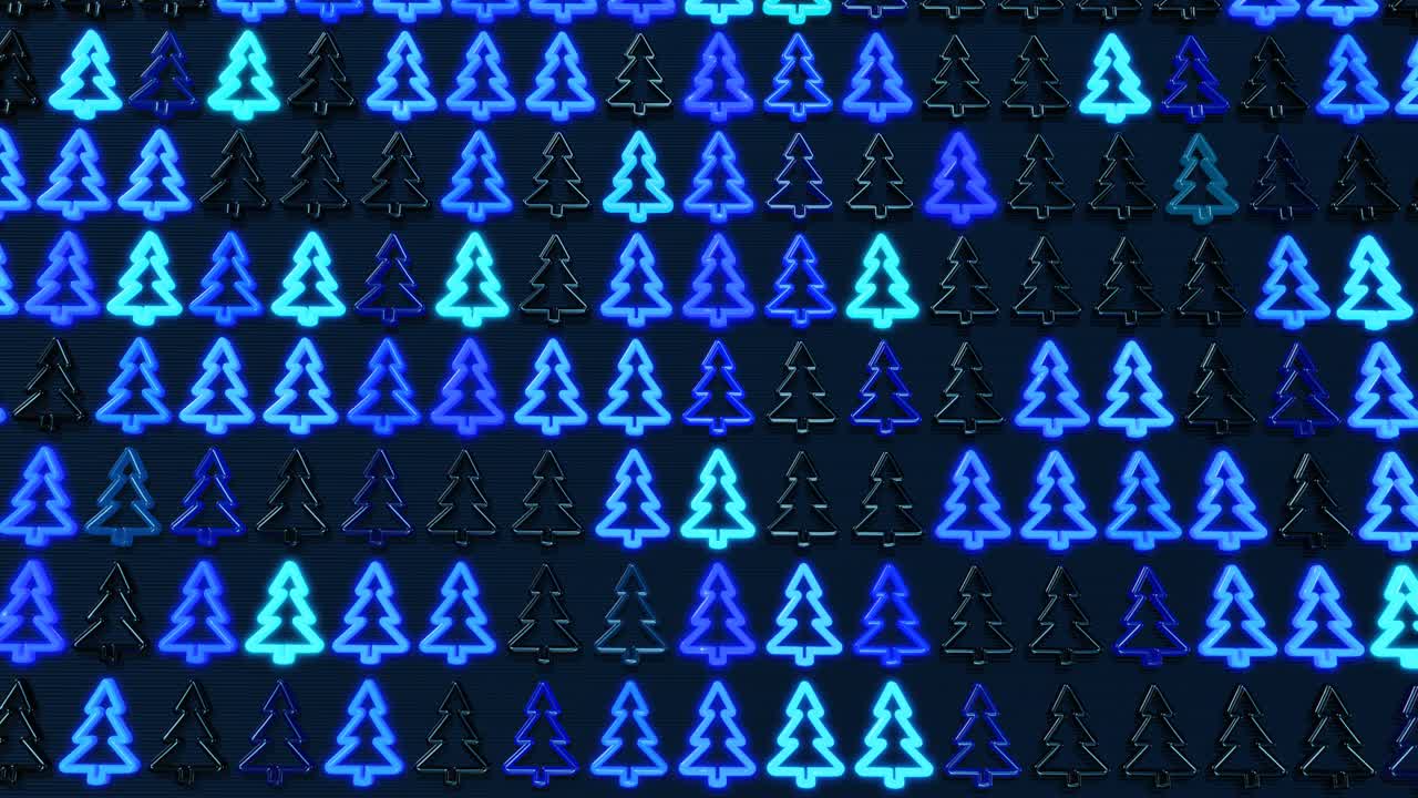 크리스마스 카드와 파란 꽃줄기, 비행기에서 크리스마스 트리 모양의 전구, 아름다운 루핑 새해 구성, 새해 배너, 네온 꽃줄이 또는 크리스마스 나무 모양의 크리스마스 장난감